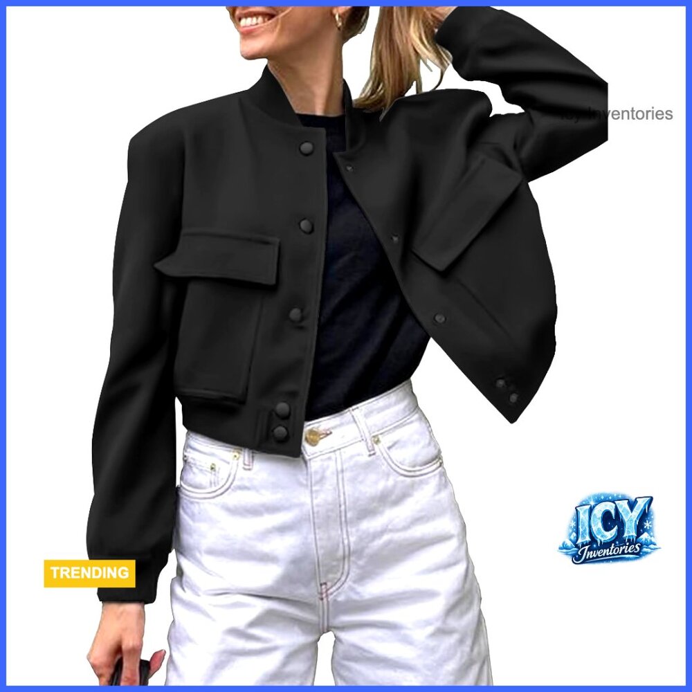 Polyester Spandex Bomber Jacket Button Down Casua… - image 1